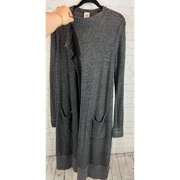 CABI gray cotton blend open front long knit coat cardigan sweater size M - Picture 3 of 8